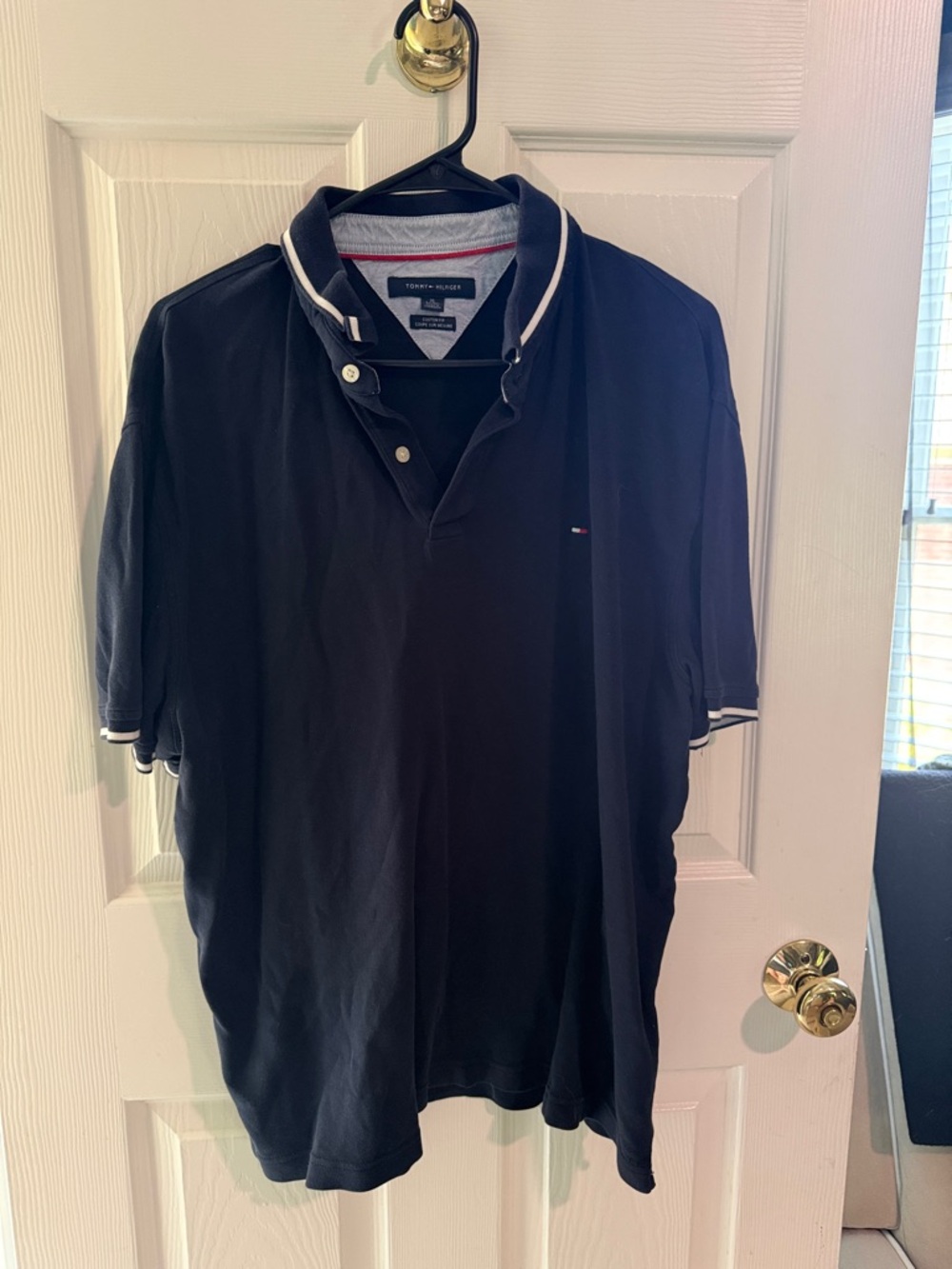 Tommy Hilfiger Men’s Black Polo with White Contrast Trim